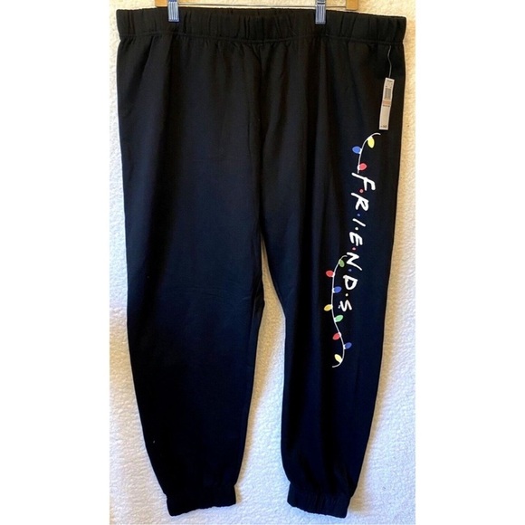 NWT Friends TV Series Christmas Lights Black Jogger Sweatpants Pants 2X Unisex - Picture 1 of 4
